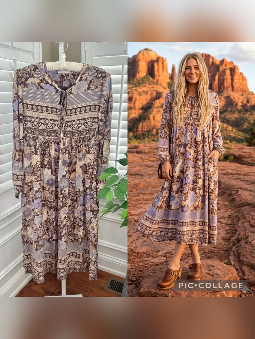 R. VIVMOS-Boho- Not True To Size fit a Medium.Boho Floral Mididress.